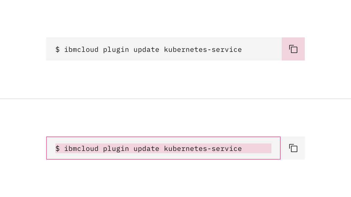 Single line code snippet click targets