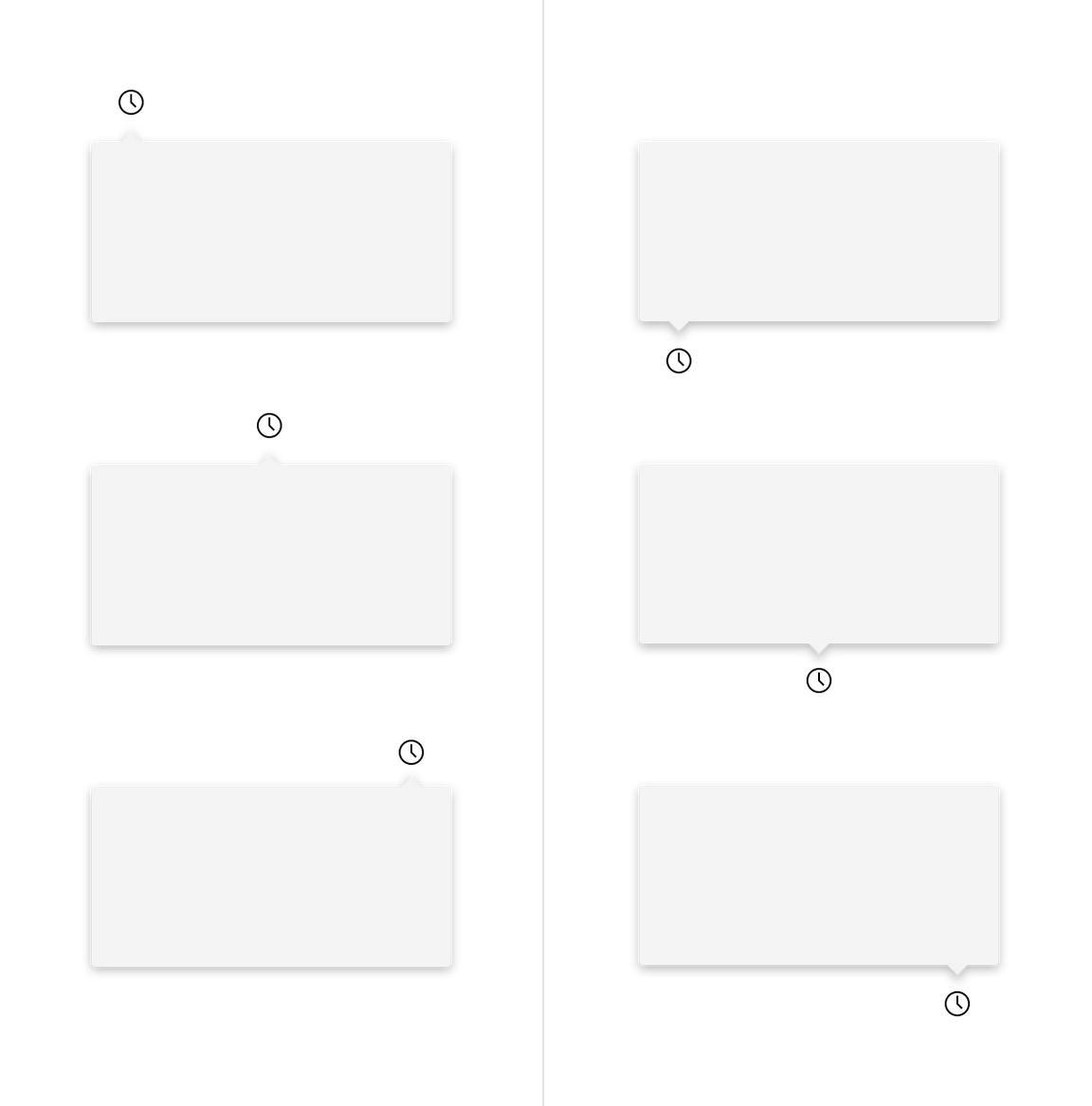 Caret tip popover top and bottom directions with left, center, and right alignments.